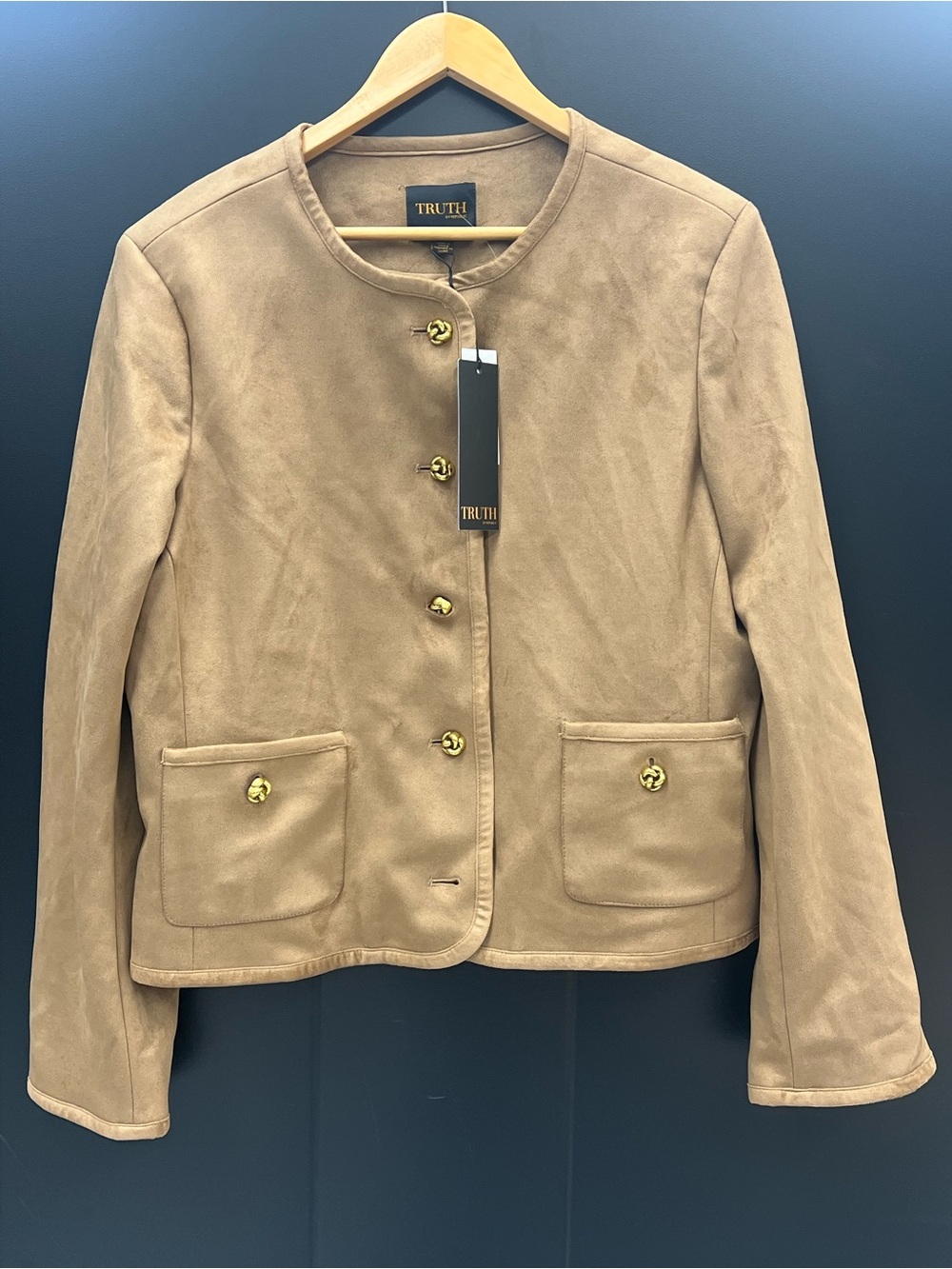 TRUTH Camel Suede-Look Button Front Jacket